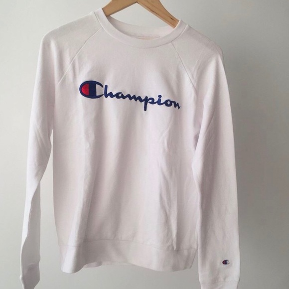 champion reverse weave white crew neck sweatshirt